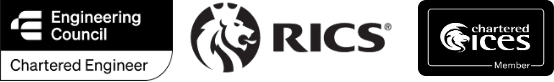 Engineering Council Chartered Engineer, RICS and Chartered ICES member logos